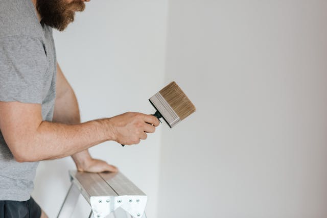 person standing on a ladder with a paint brush